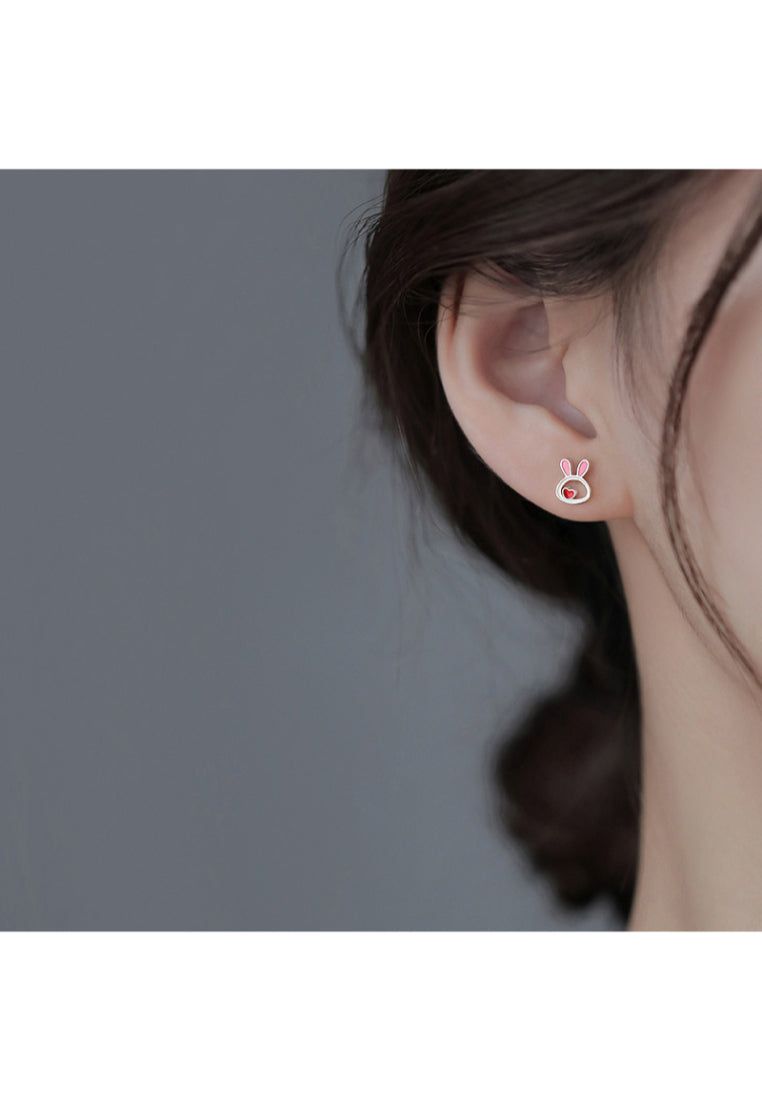 925 Sterling Silver Plated Rose Gold Lovely Simple Hollow Rabbit Stud Earrings with Cubic Zirconia - Luxurious Look