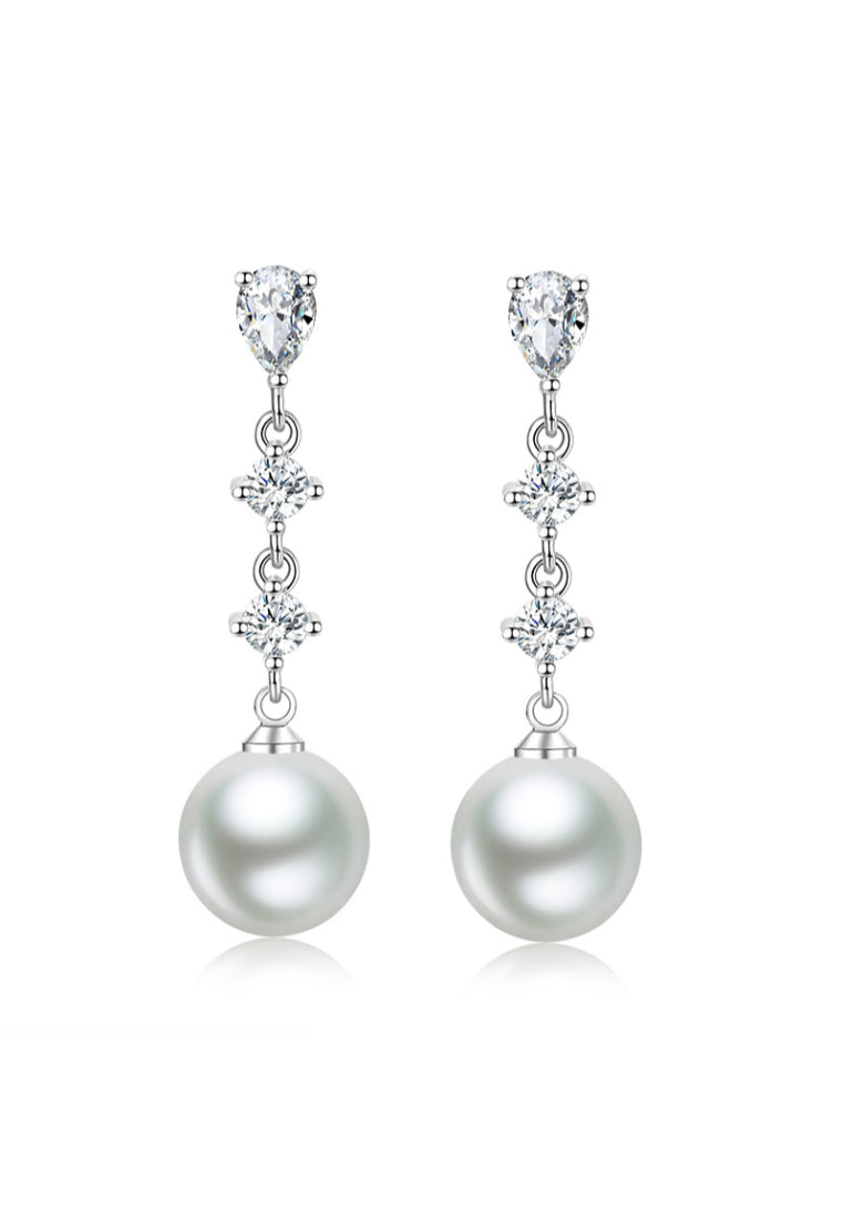 Fashion and Elegant Geometric Water Drop Tassel Imitation Pearl Earrings with Cubic Zirconia - Luxurious Look