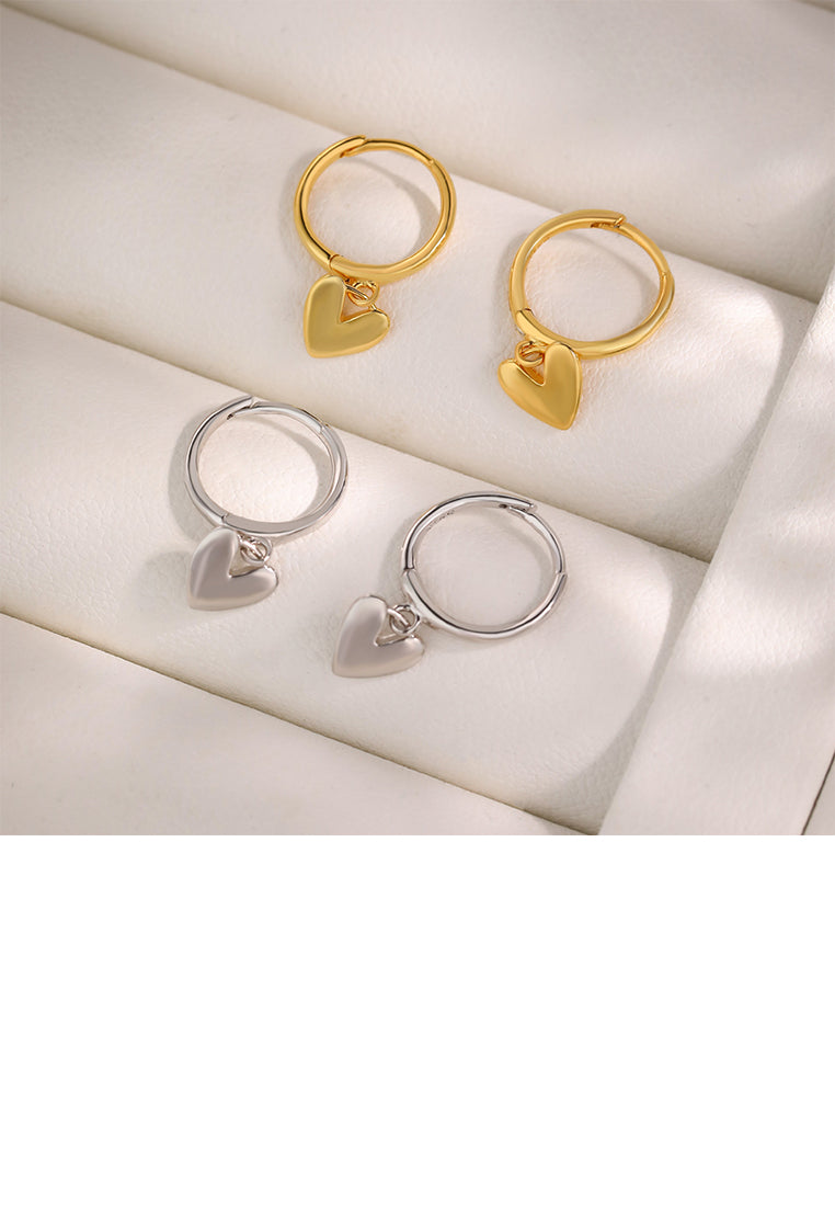 925 Sterling Silver Plated Gold Simple and Fashion Heart-shaped Earrings