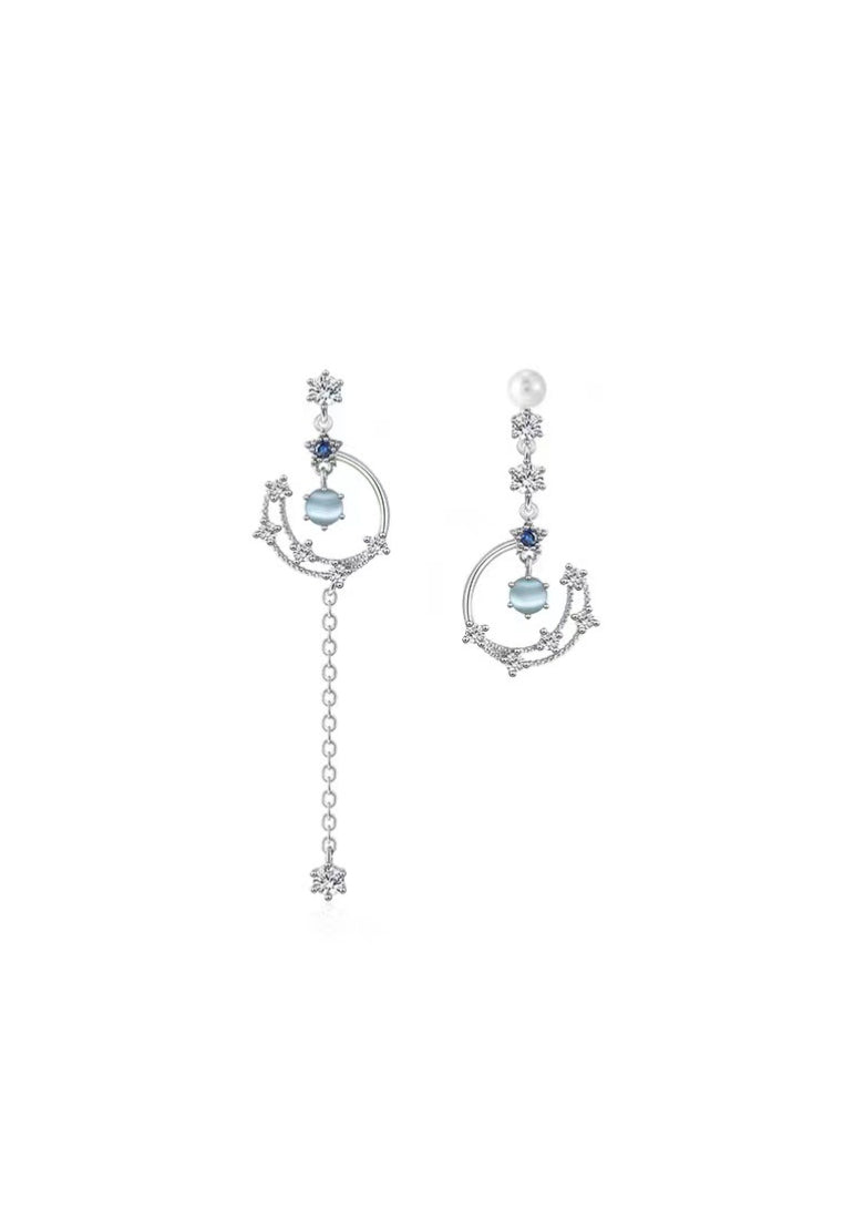 925 Sterling Silver Fashion Temperament Elk Asymmetric Tassel Earrings with Cubic Zirconia - Luxurious Look