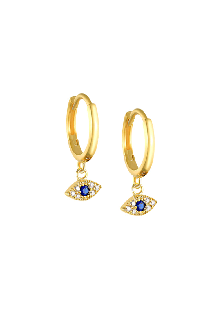 925 Sterling Silver Plated Gold Simple Personalized Devils Eye Geometric Earrings with Cubic Zirconia - Luxurious Look