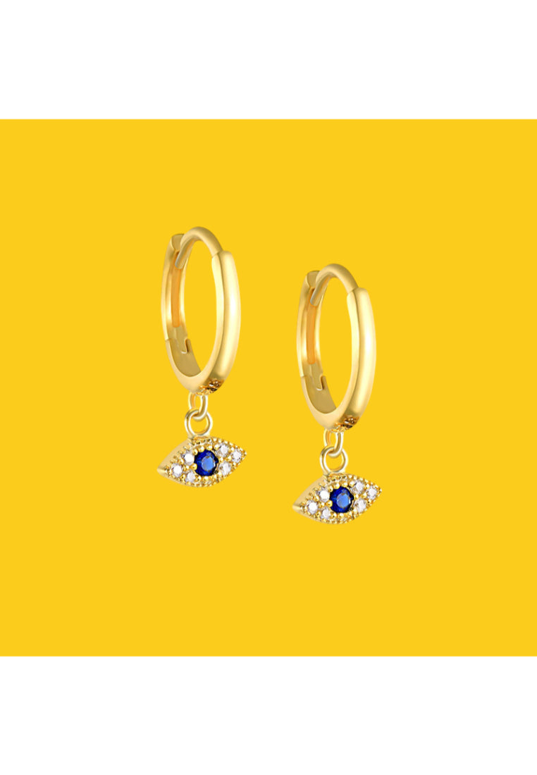 925 Sterling Silver Plated Gold Simple Personalized Devils Eye Geometric Earrings with Cubic Zirconia - Luxurious Look