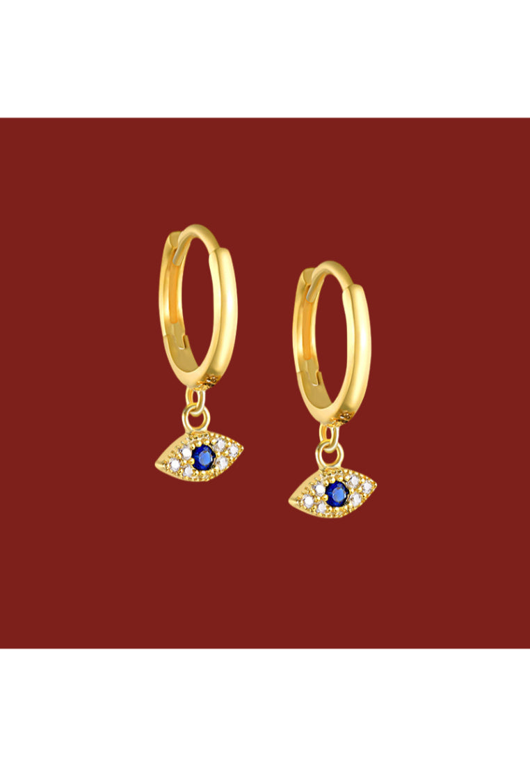 925 Sterling Silver Plated Gold Simple Personalized Devils Eye Geometric Earrings with Cubic Zirconia - Luxurious Look