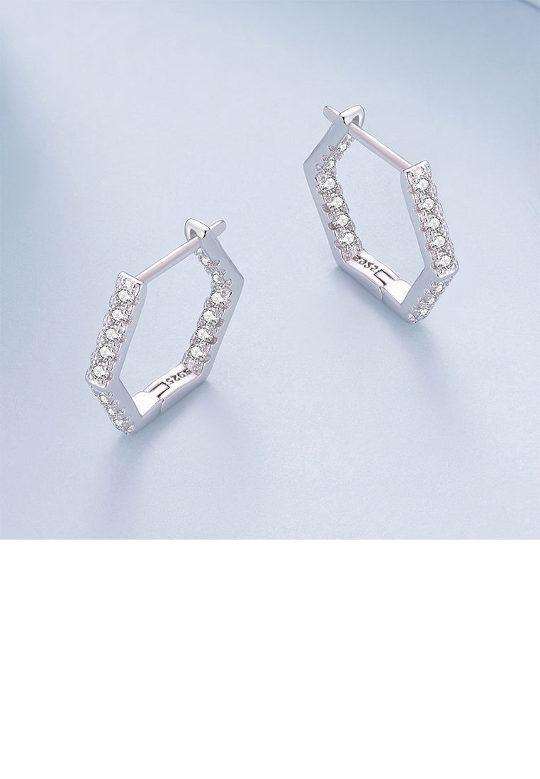 925 Sterling Silver Simple Personalized Geometric Diamond Earrings with Cubic Zirconia - Luxurious Look