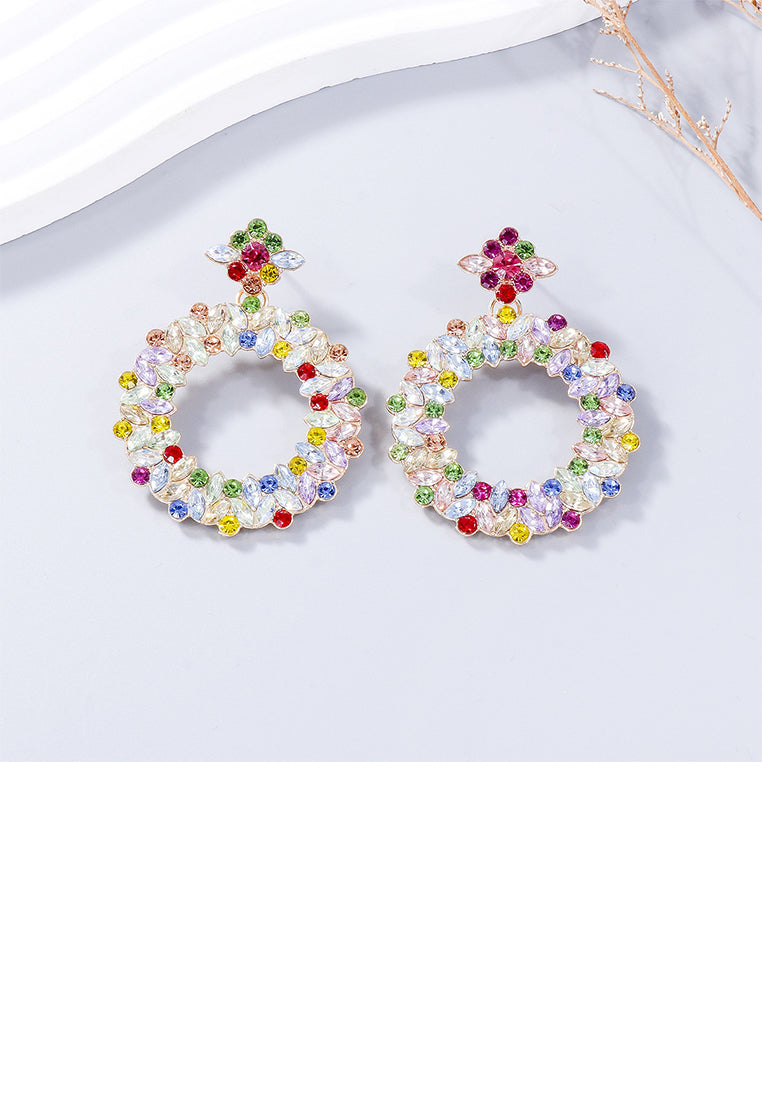 Simple and Temperament Plated Gold Hollow Geometric Round Earrings with Green Cubic Zirconia - Luxurious Look