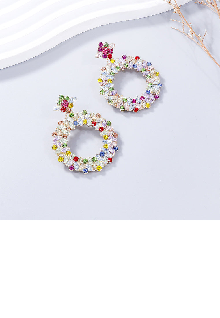 Simple and Temperament Plated Gold Hollow Geometric Round Earrings with Green Cubic Zirconia - Luxurious Look