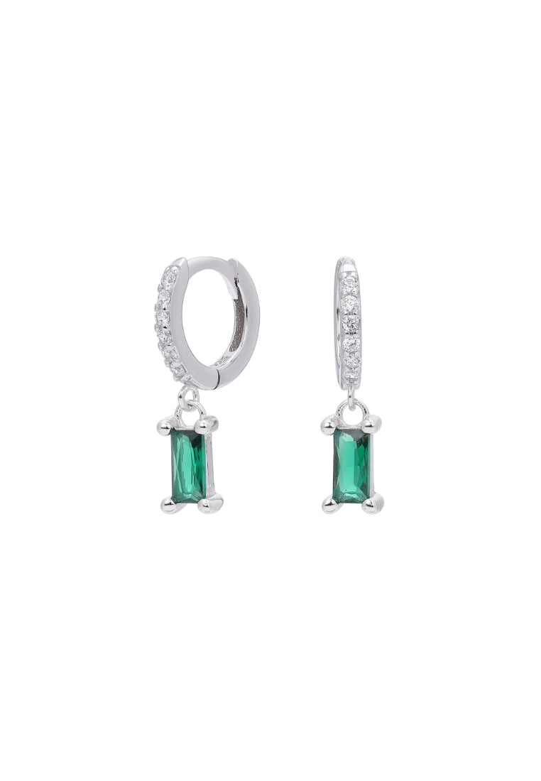 925 Sterling Silver Fashion Geometric Round Earrings with Green Cubic Zirconia - Luxurious Look