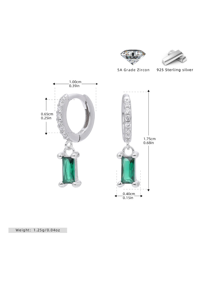 925 Sterling Silver Fashion Geometric Round Earrings with Green Cubic Zirconia - Luxurious Look