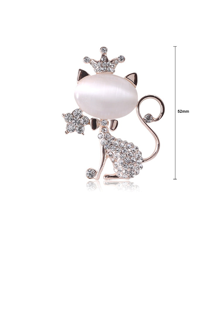Fashion and Lovely Plated Gold Cat Imitation Opal Brooch with Cubic Zirconia - Luxurious Look