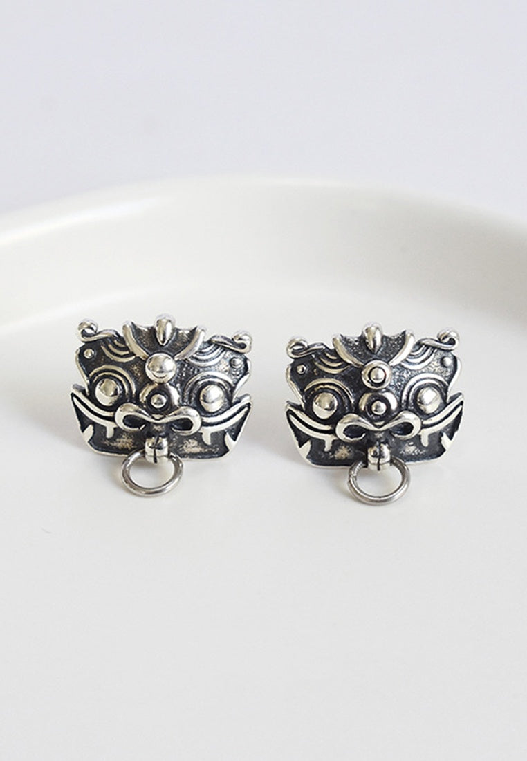Set of 2 Pair Earrings - Thai Silver Mythical Stud Earrings