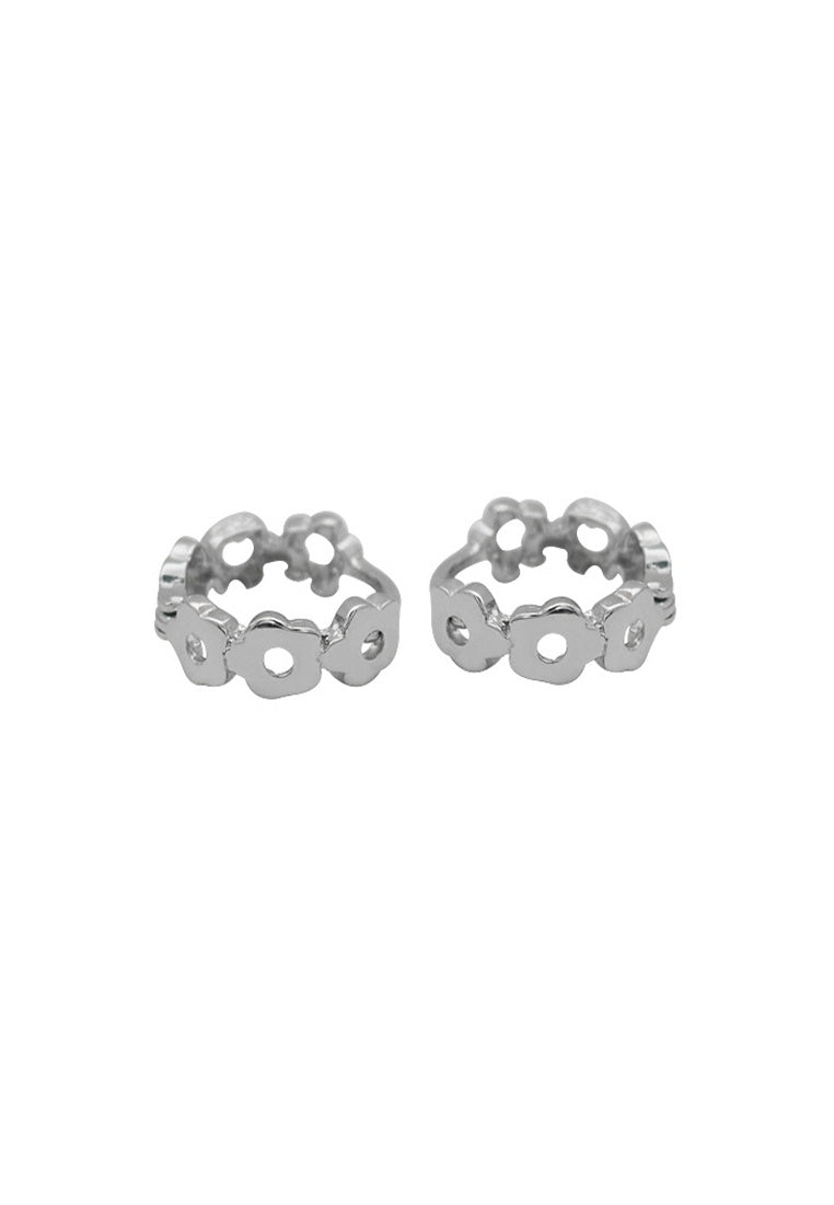 Set of 2 Pair Earrings - Sterling Silver Cutout Floral Clip Earrings