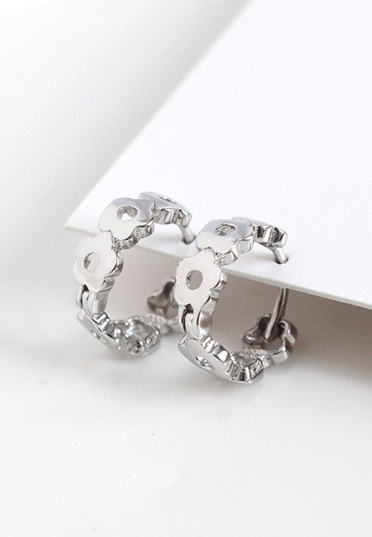 Set of 2 Pair Earrings - Sterling Silver Cutout Floral Clip Earrings