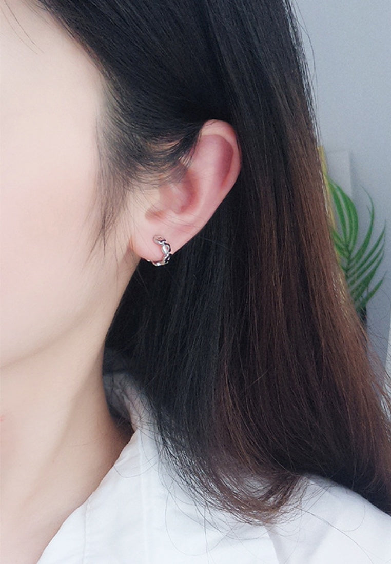 Set of 2 Pair Earrings - Sterling Silver Cutout Floral Clip Earrings