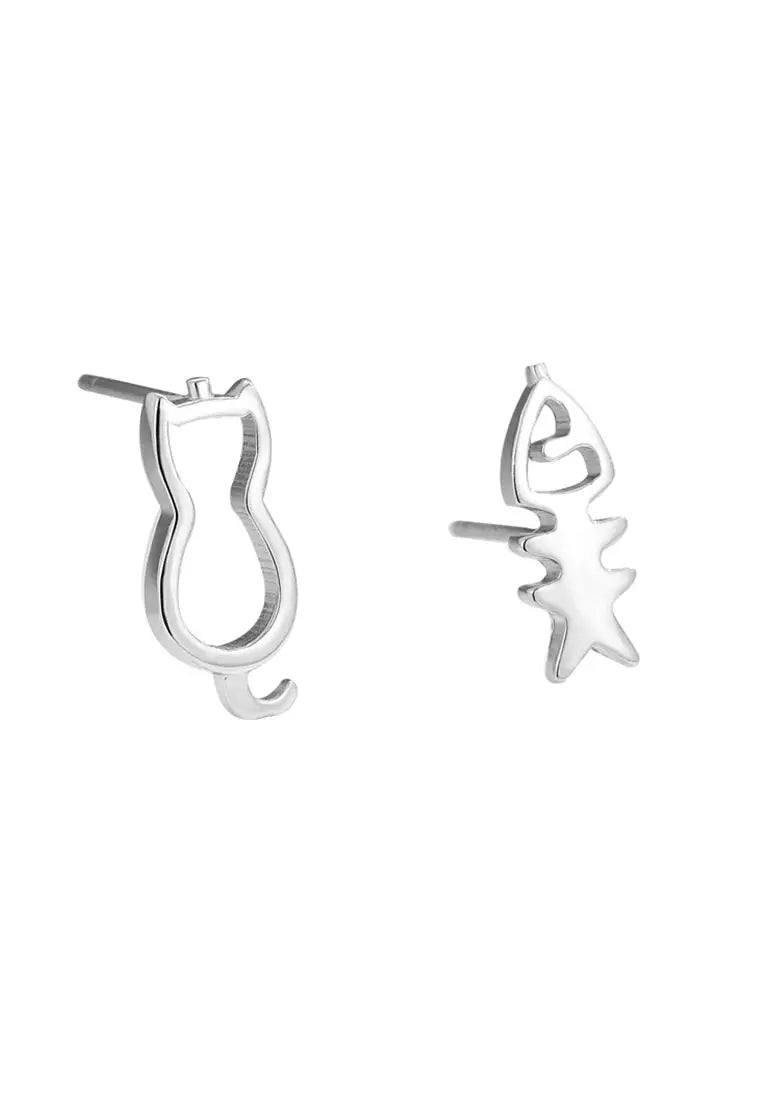 Fish Bone And Cat Earrings