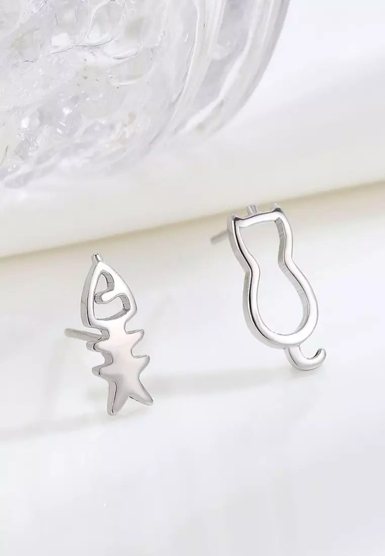 Fish Bone And Cat Earrings