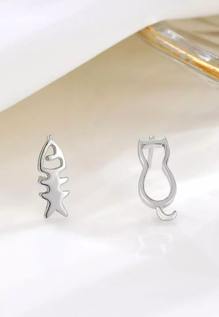 Fish Bone And Cat Earrings