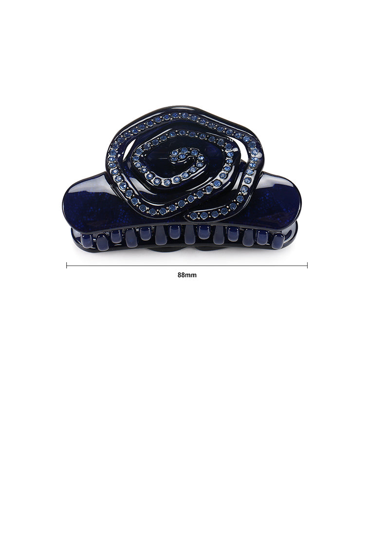 Fashion And Elegant Rose Dark Blue Hair Claw With Cubic Zirconia - Elegant Hairpiece - Luxurious Look