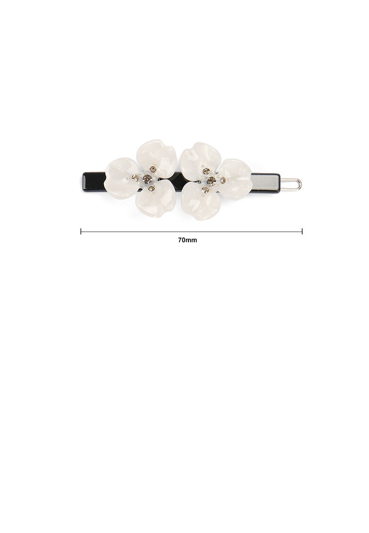 Fashion Temperament White Double Flower Hair Clip With Cubic Zirconia - Luxurious Look