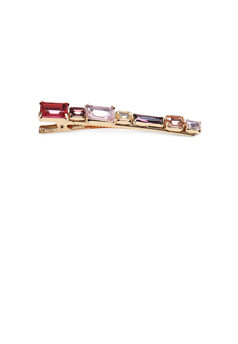 Simple And Fashion Plated Gold Geometric Strip Rose Red Cubic Zirconia Hair Clip - Luxurious Look - Vibrant Color