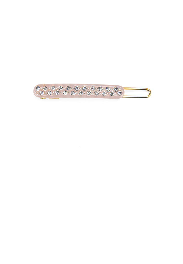 Simple And Fashion Pink Geometric Hair Clip With Cubic Zirconia - Luxurious Look - Vibrant Color