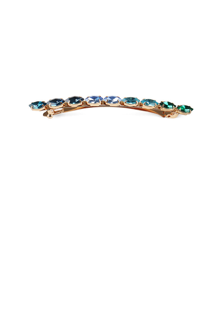 Simple Fashion Plated Gold Round Blue Green Cubic Zirconia Geometric Hair Clip - Luxurious Look