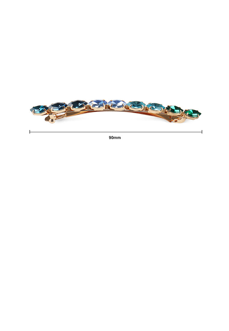 Simple Fashion Plated Gold Round Blue Green Cubic Zirconia Geometric Hair Clip - Luxurious Look