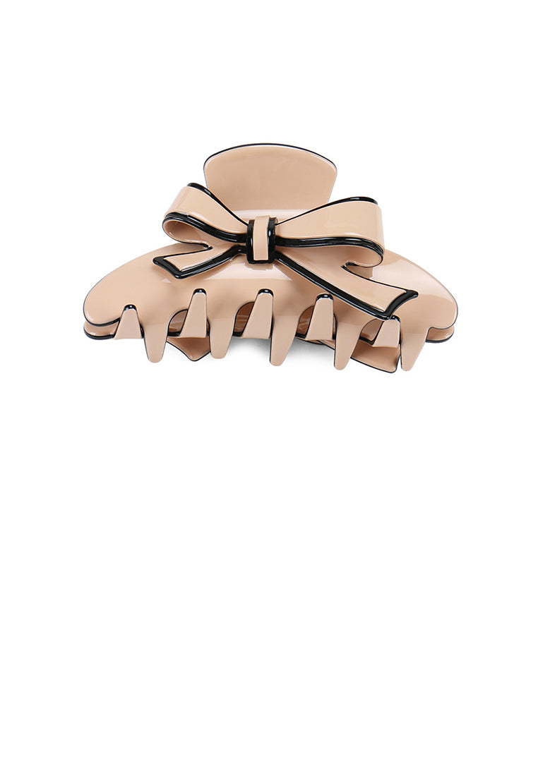 Fashion And Elegant Black Border Ribbon Pink Large Hair Claw - Elegant Hairpiece - Vibrant Color