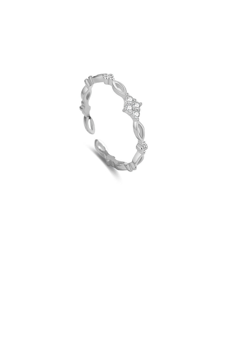 925 Sterling Silver Simple Temperament Rhombus Geometric Adjustable Open Ring with Cubic Zirconia - Luxurious Look