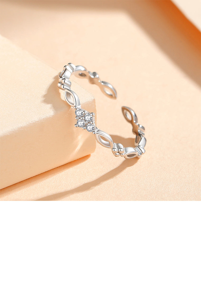 925 Sterling Silver Simple Temperament Rhombus Geometric Adjustable Open Ring with Cubic Zirconia - Luxurious Look