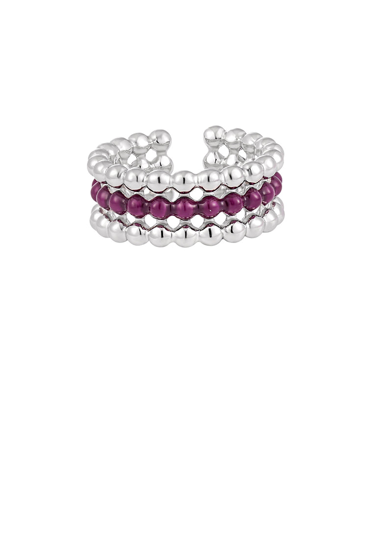 925 Sterling Silver Simple Personalized Enamel Purple Round Beads Multi-Layer Geometric Adjustable Open Ring