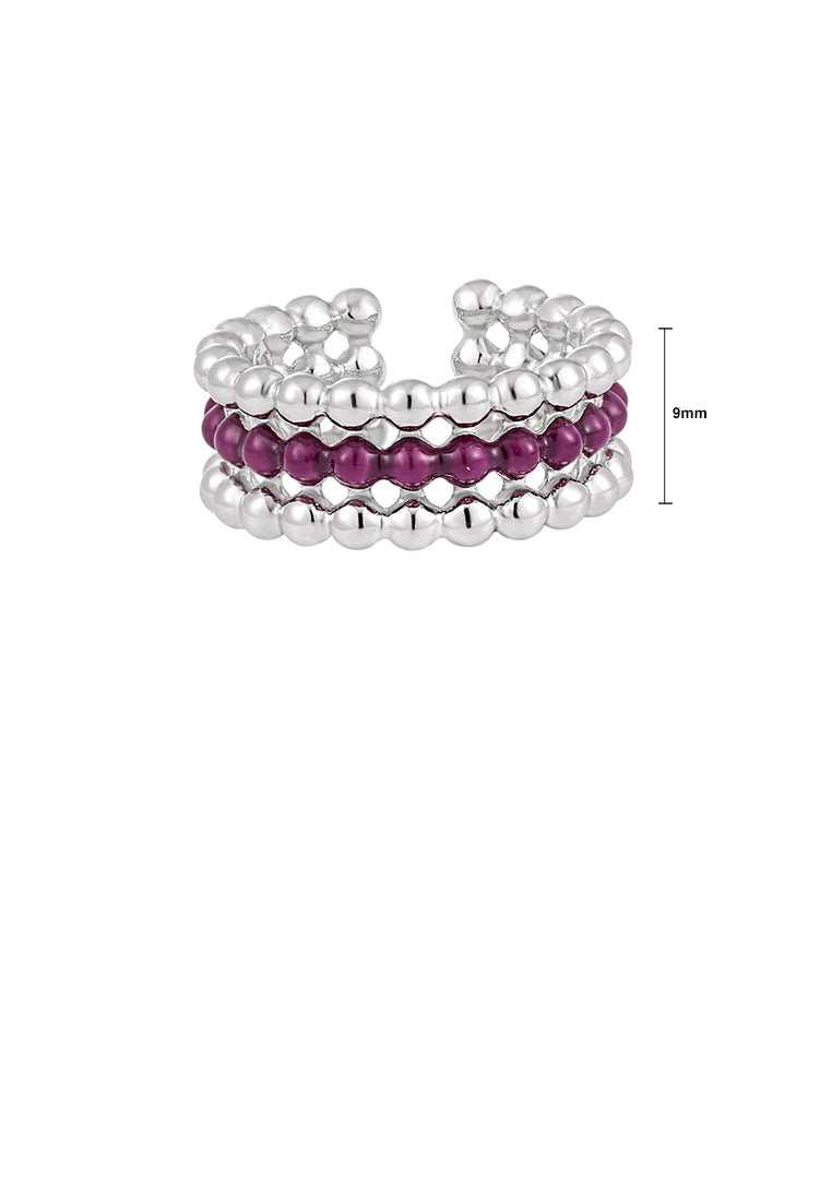 925 Sterling Silver Simple Personalized Enamel Purple Round Beads Multi-Layer Geometric Adjustable Open Ring