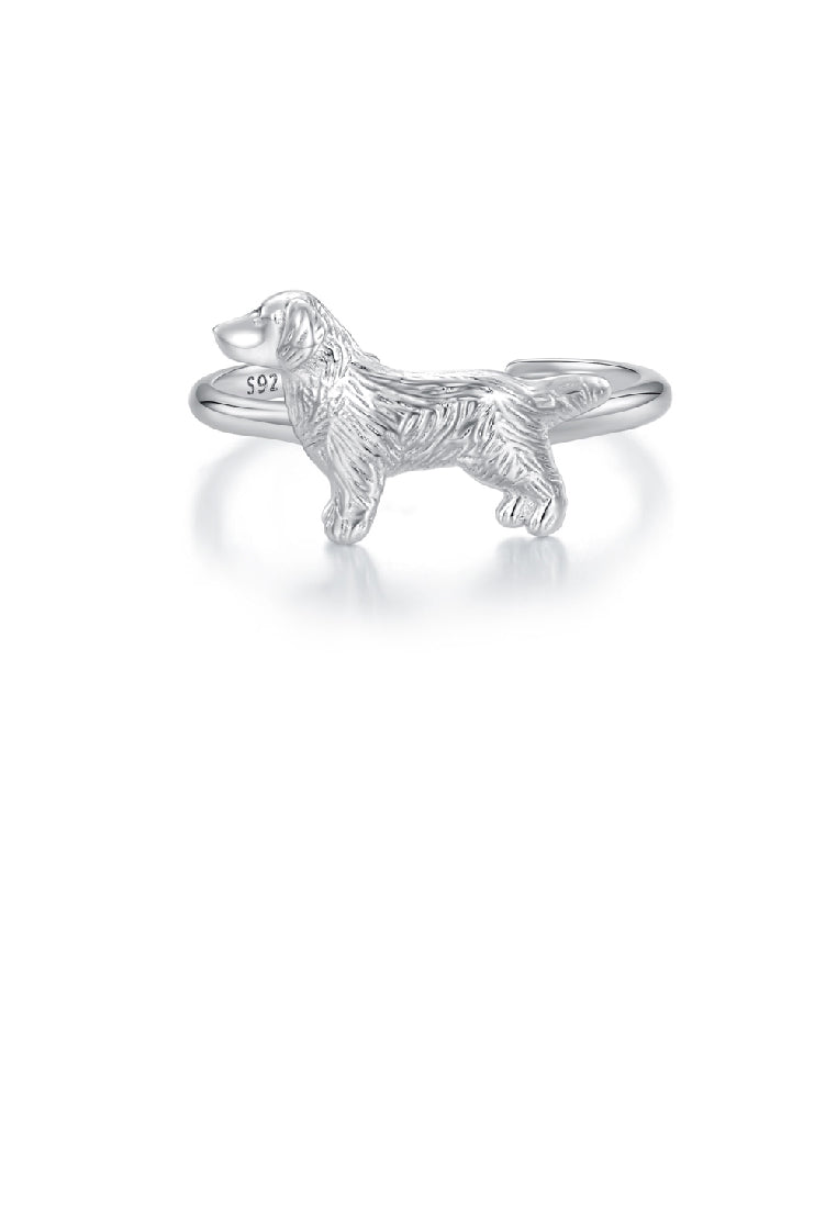925 Sterling Silver Simple Cute Golden Retriever Dog Adjustable Open Ring