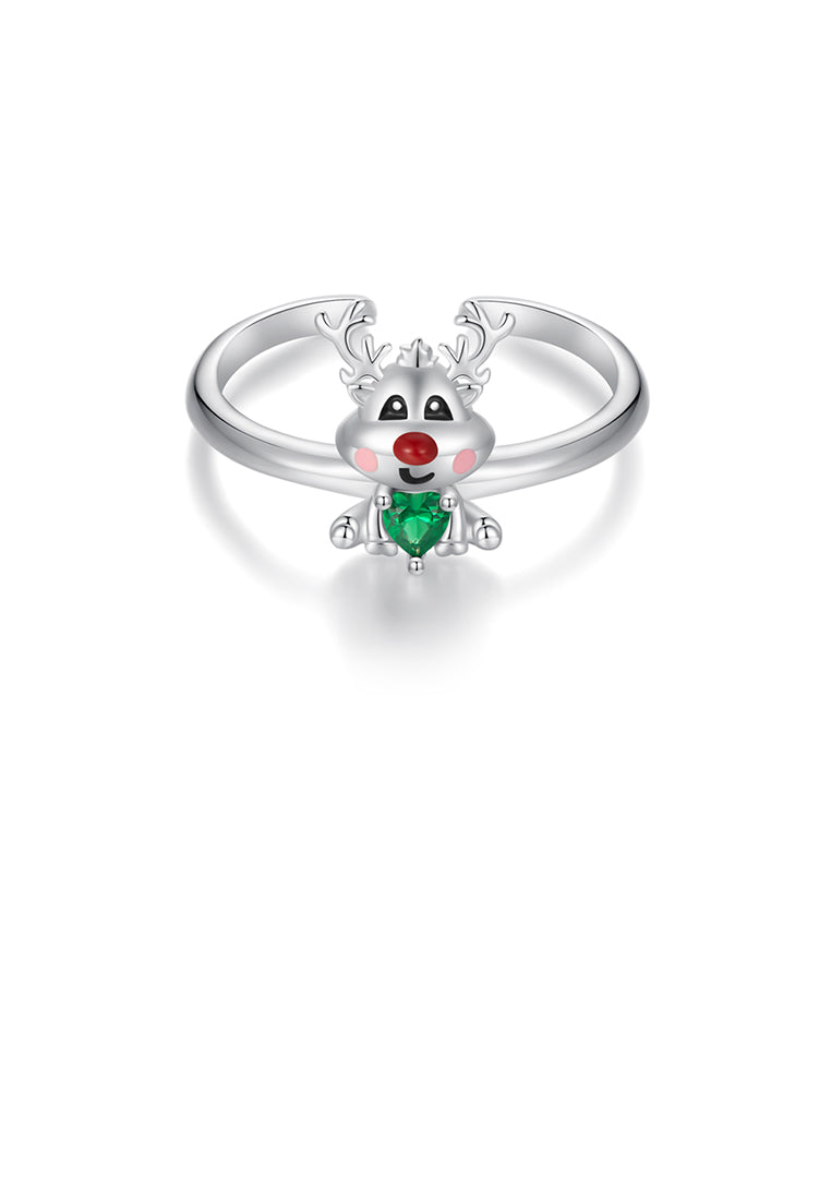 925 Sterling Silver Simple Cute Elk Adjustable Open Ring
