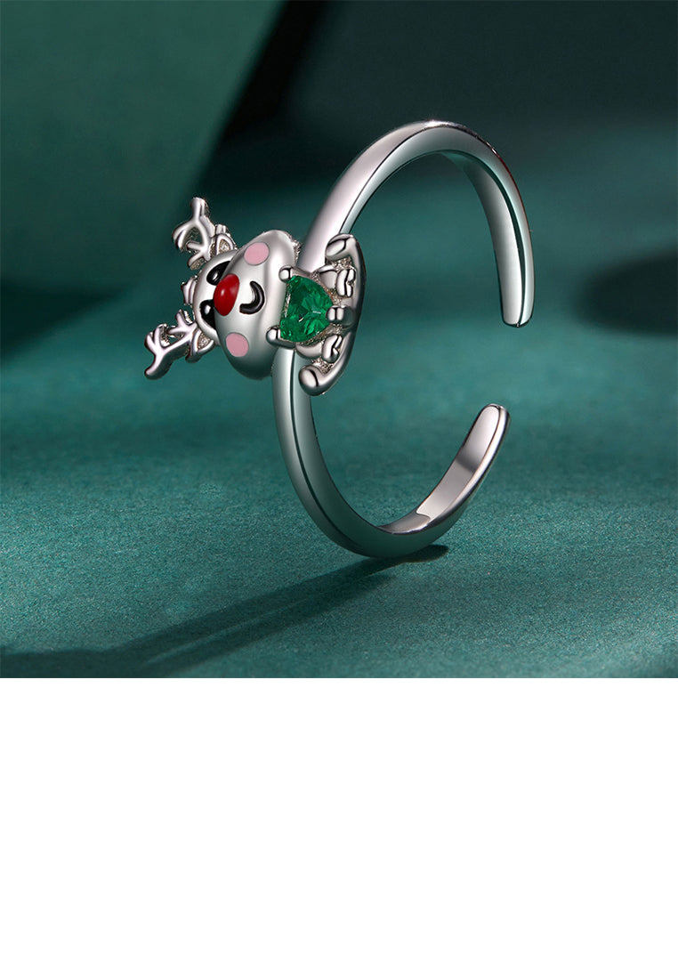 925 Sterling Silver Simple Cute Elk Adjustable Open Ring