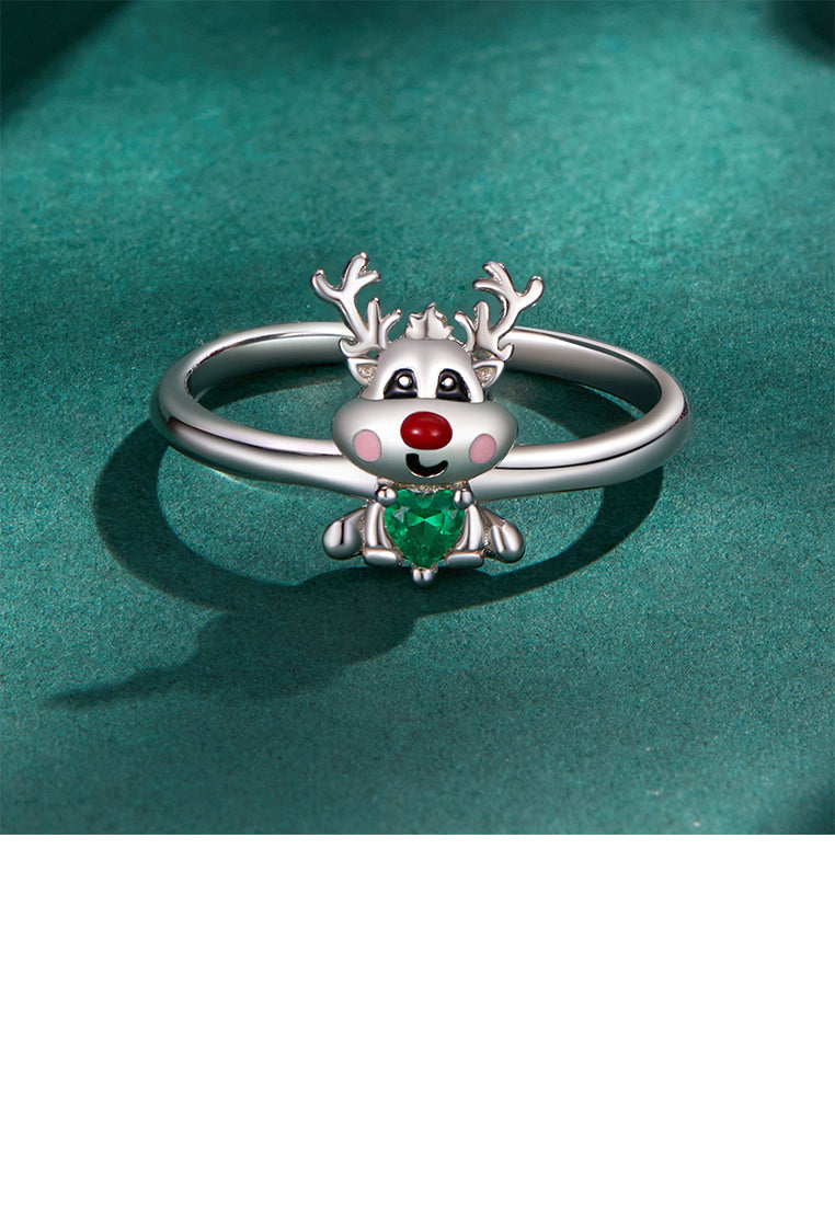 925 Sterling Silver Simple Cute Elk Adjustable Open Ring