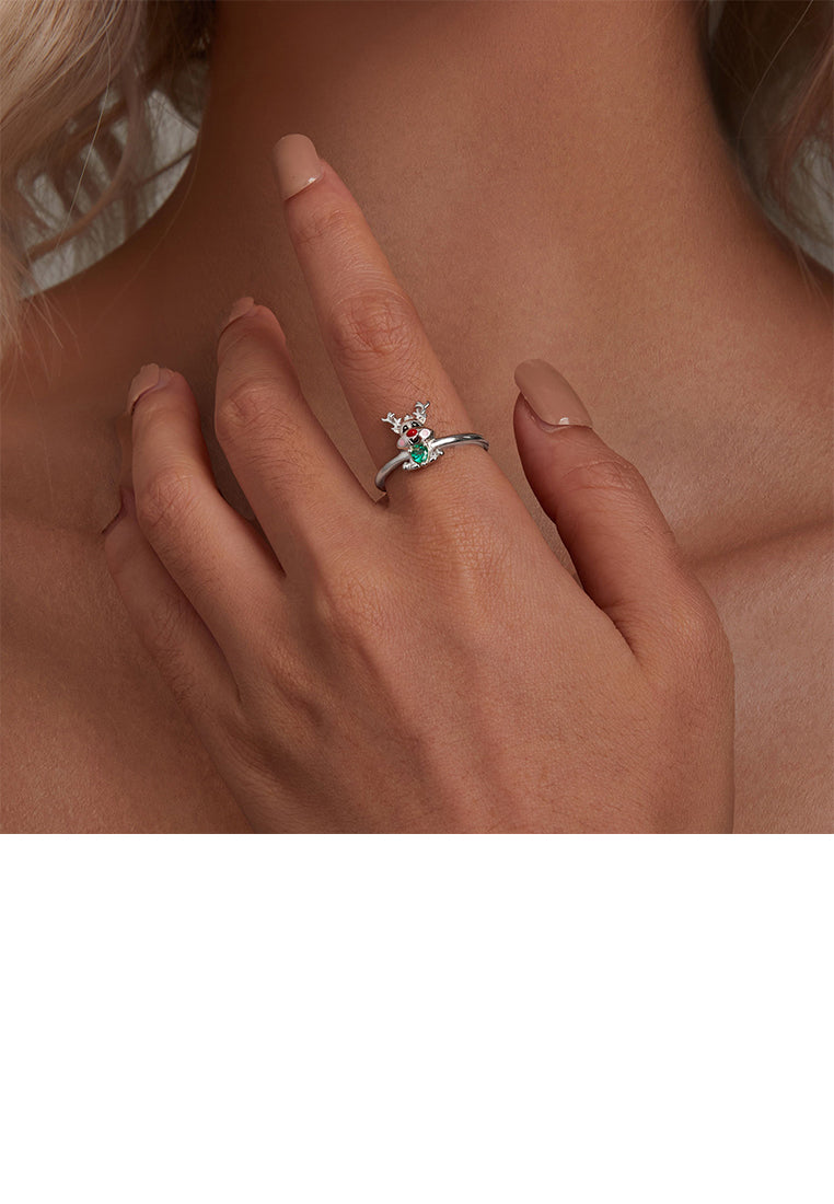 925 Sterling Silver Simple Cute Elk Adjustable Open Ring
