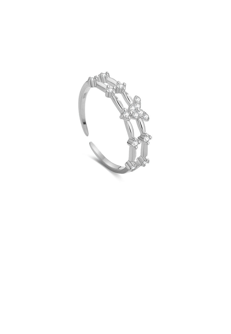 925 Sterling Silver Simple Temperament Butterfly Double Layer Adjustable Open Ring with Cubic Zirconia - Luxurious Look