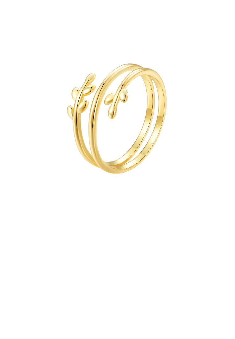 925 Sterling Silver Plated Gold Simple Fashion Leaf Multi-circle Adjustable Ring