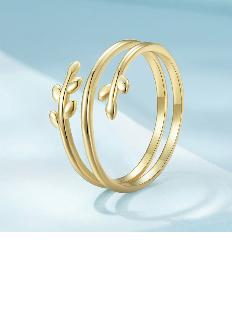 925 Sterling Silver Plated Gold Simple Fashion Leaf Multi-circle Adjustable Ring