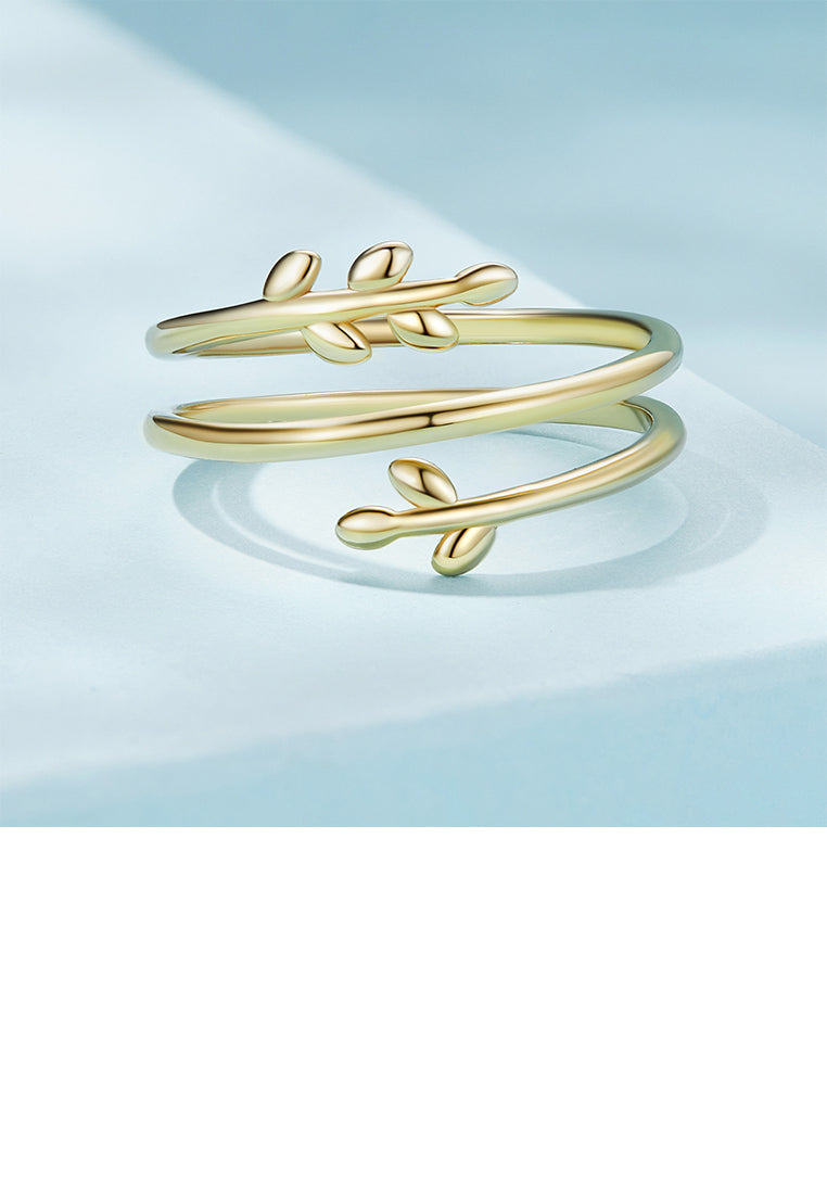 925 Sterling Silver Plated Gold Simple Fashion Leaf Multi-circle Adjustable Ring