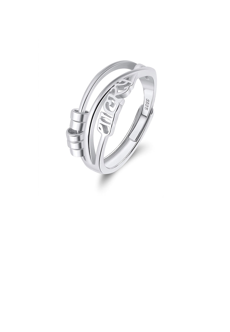 925 Sterling Silver Fashion and Creative Lucky Beaded Multi-layered Geometric Adjustable Ring