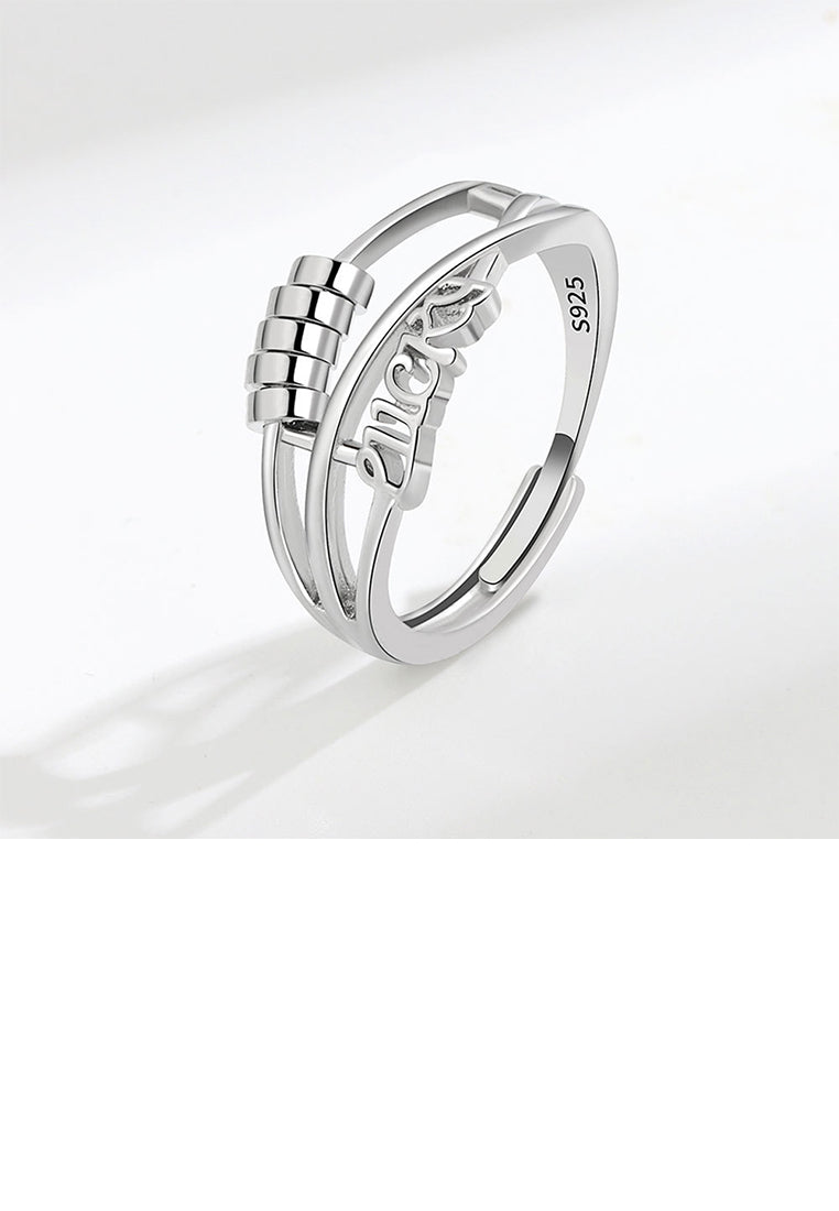 925 Sterling Silver Fashion and Creative Lucky Beaded Multi-layered Geometric Adjustable Ring