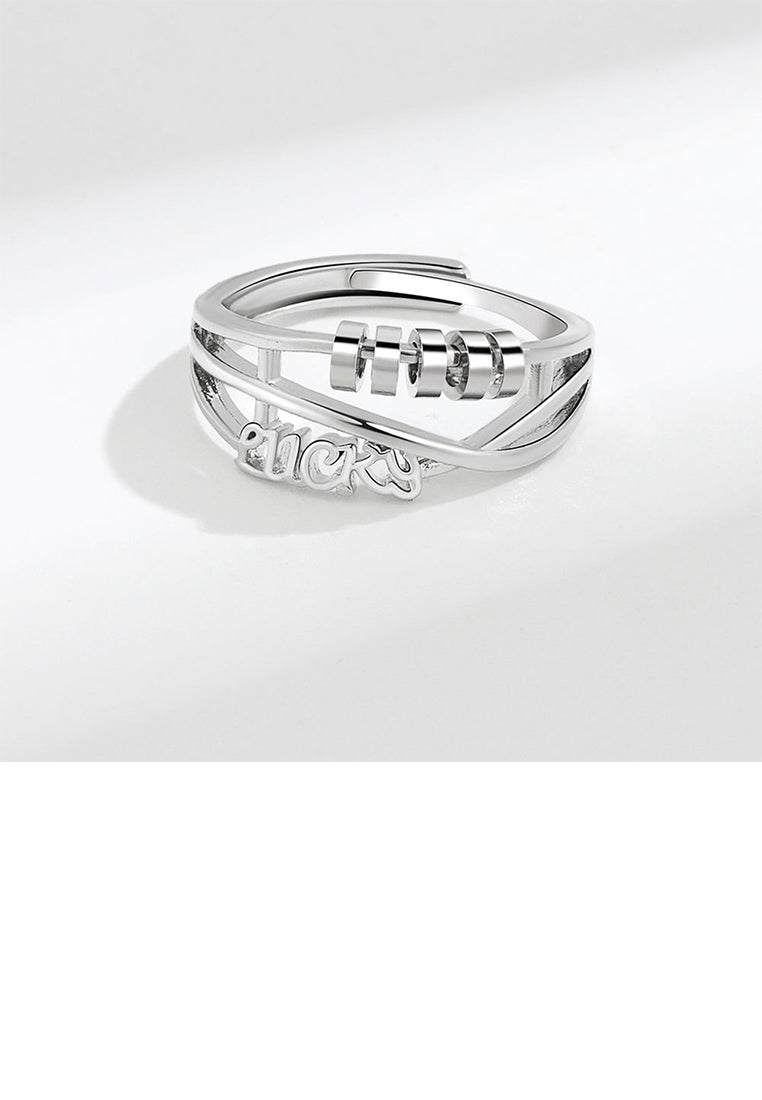 925 Sterling Silver Fashion and Creative Lucky Beaded Multi-layered Geometric Adjustable Ring