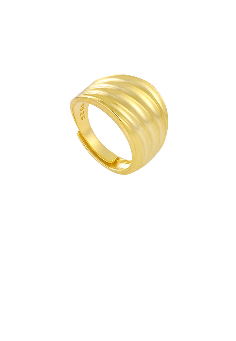 925 Sterling Silver Plated Gold Simple and Personalized Multi-layered Wave Geometric Adjustable Ring