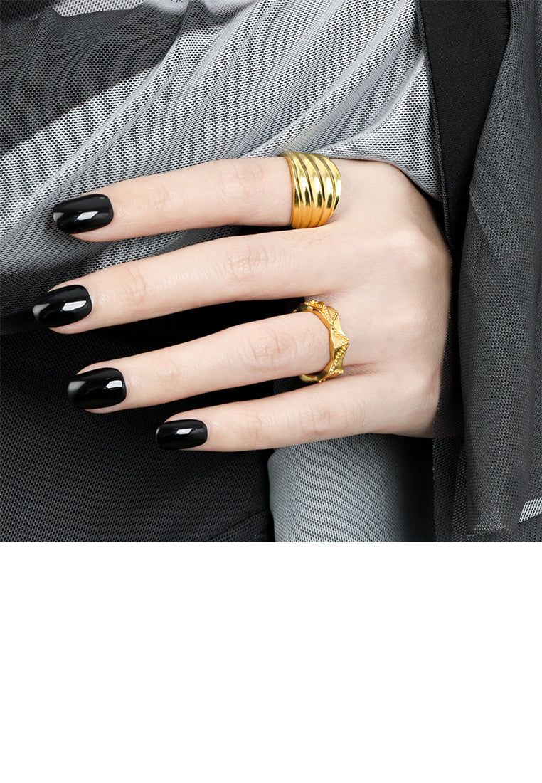 925 Sterling Silver Plated Gold Simple and Personalized Multi-layered Wave Geometric Adjustable Ring