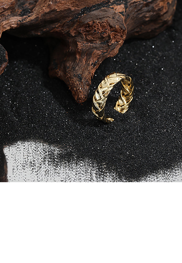 925 Sterling Silver Plated Gold Simple Fashion Interwoven Coarse Twist Geometric Adjustable Opening Ring