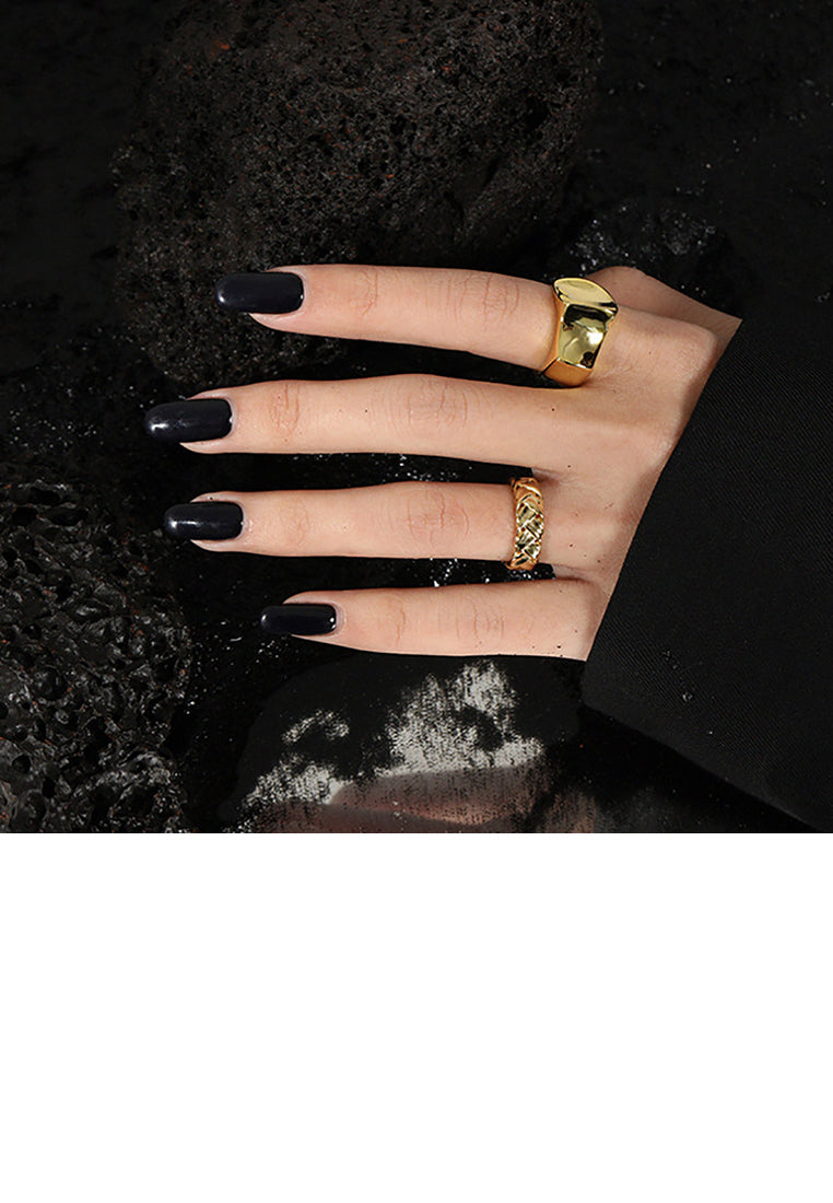 925 Sterling Silver Plated Gold Simple Fashion Interwoven Coarse Twist Geometric Adjustable Opening Ring