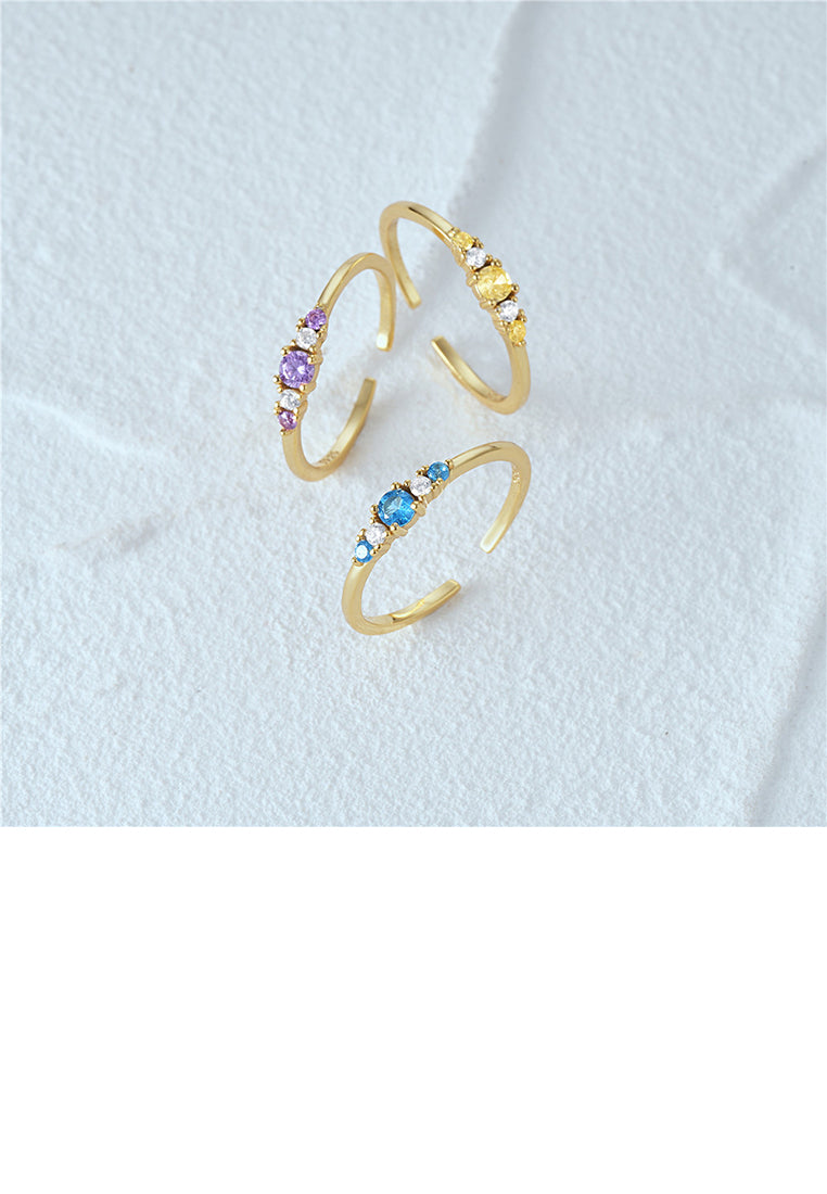 925 Sterling Silver Plated Gold Simple and Fashion Geometric Purple Cubic Zirconia Adjustable Open Ring - Luxurious Look
