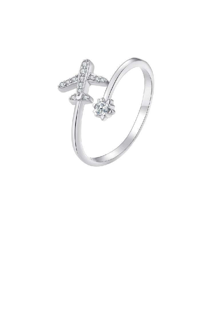 925 Sterling Silver Simple Fashion Airplane Adjustable Open Ring with Cubic Zirconia - Luxurious Look