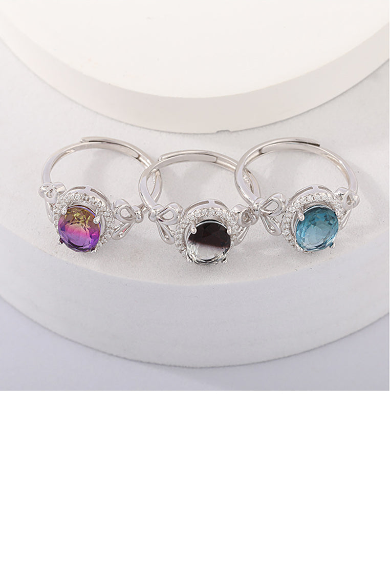 925 Sterling Silver Fashion and Elegant Geometric Bow Black-white Cubic Zirconia Adjustable Ring - Luxurious Look